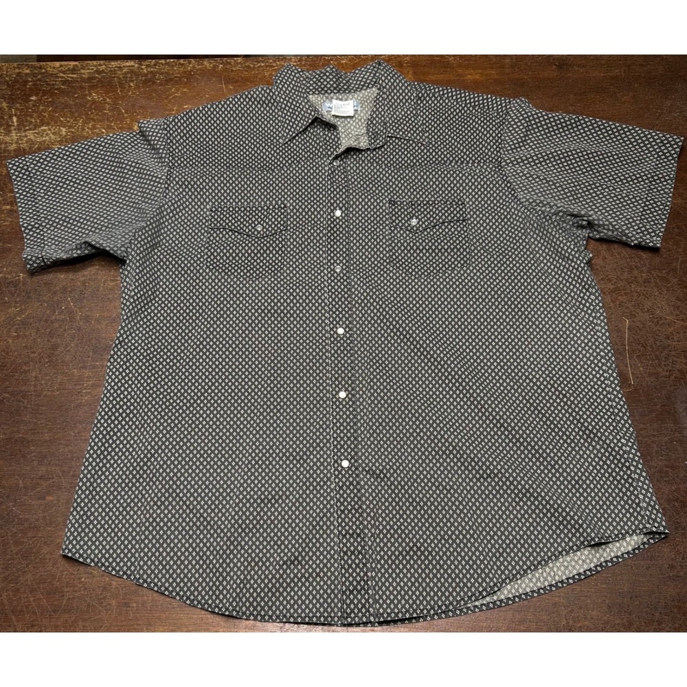 Wrangler Wrancher Diamond Print Western Cowboy Rodeo Short Sleeve Shirt XXL